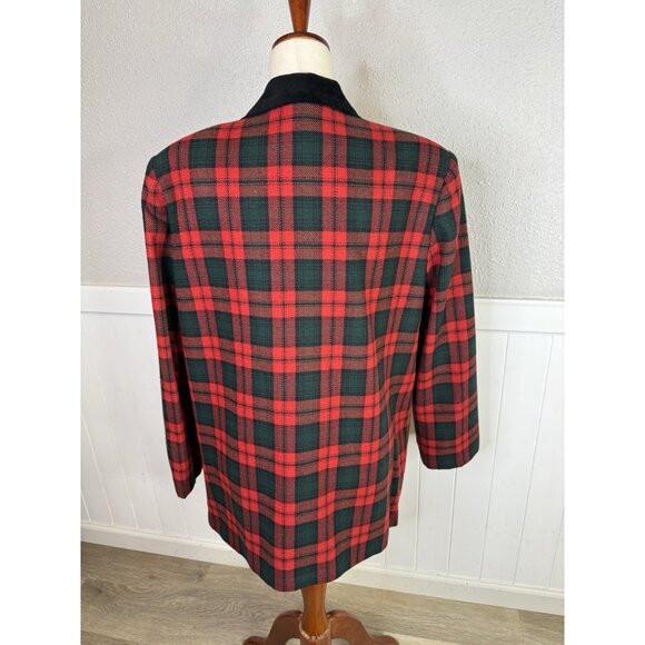 Sag Harbor Blazer Womens 16 Jacket Green Red Tartan Plaid Holidays Academia Wool - Picture 5 of 12